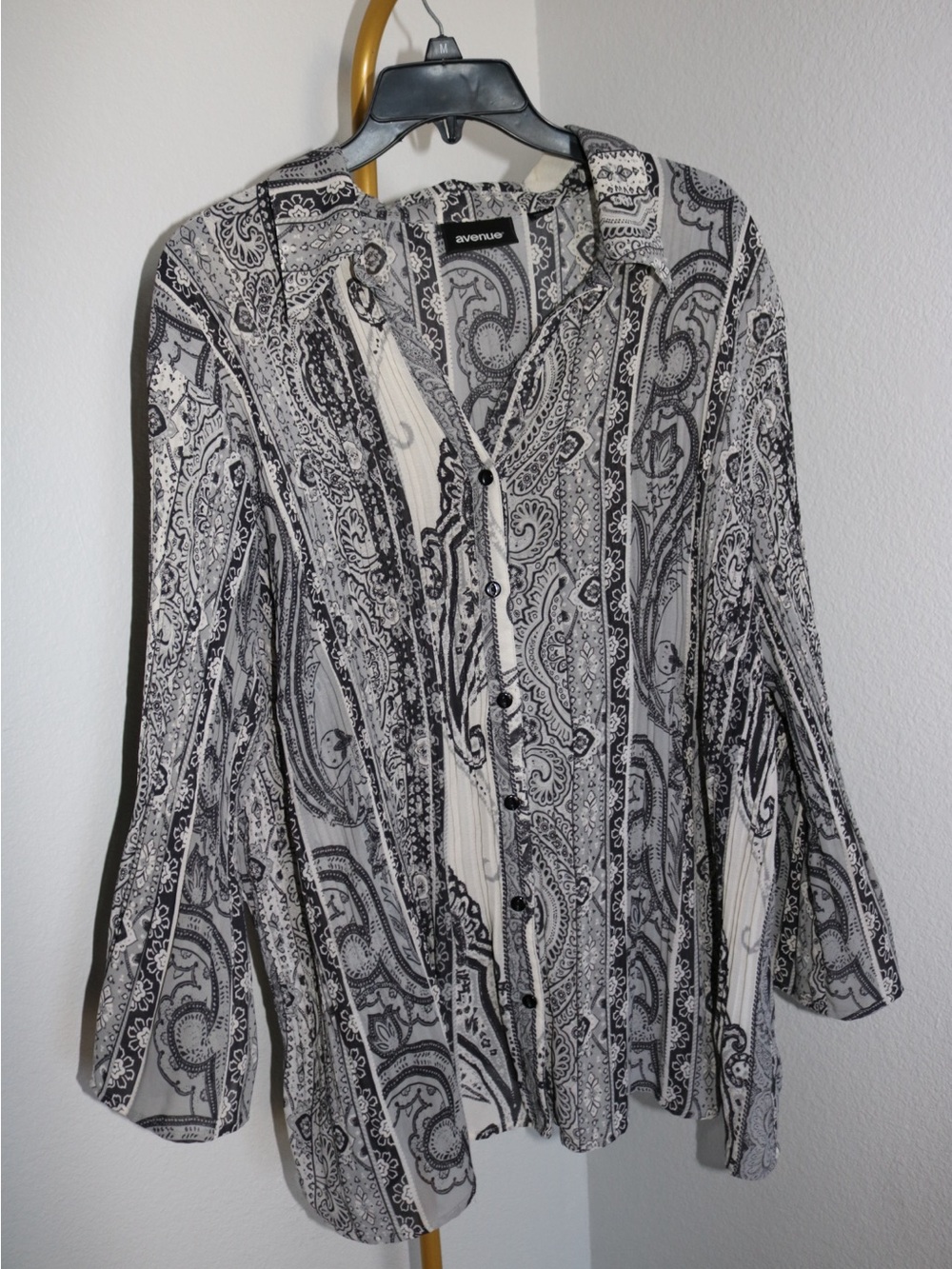 Avenue Paisley Pleated Button-Front Blouse Flare Sleeve Lagenlook Size 22/24